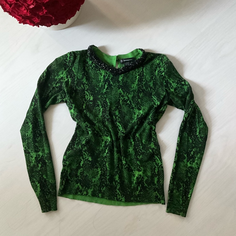 New! Soft long sleeve top tees. Animal print. Snake green sweater. INC
